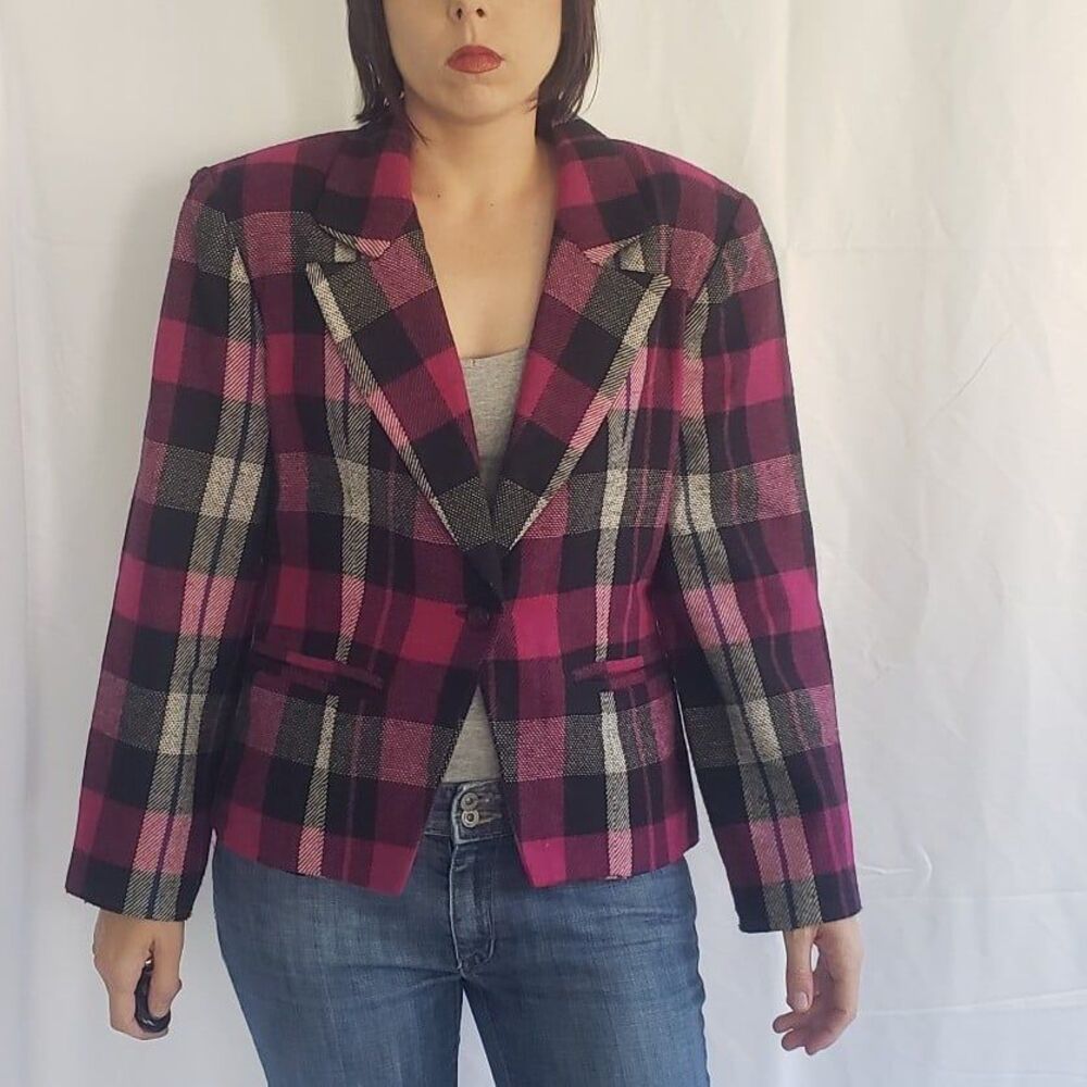 Vintage Pink and Black Homemade Plaid Blazer